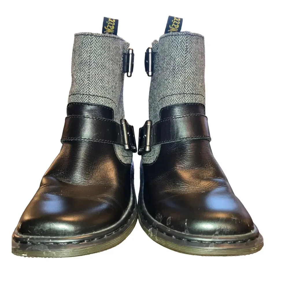 Dr. Martens Gayle Biker Boots with Houndstooth Black and White Tweed- EU 36 US 5